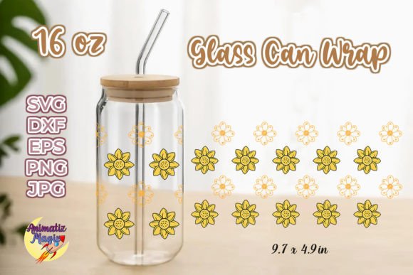 16oz Sunflower Floral Glass Can Wrap