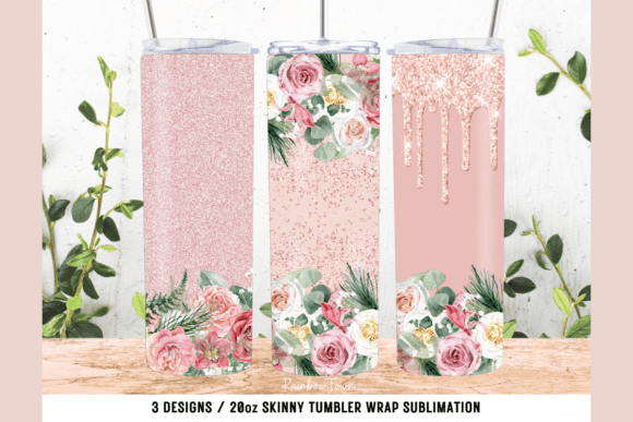 Blush Rose Gold Floral Tumbler Wrap