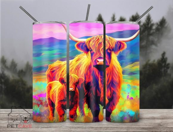 Colorful Floral Highland Cows Tumbler