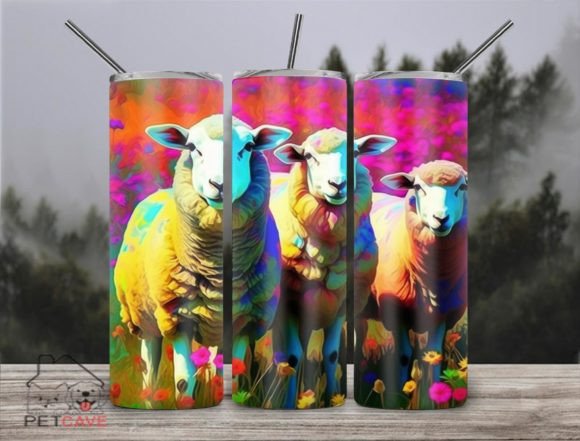 Colorful Floral Sheep Tumbler PNG