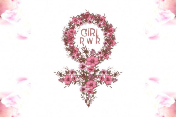Feminist Girl Power Floral Symbol PNG
