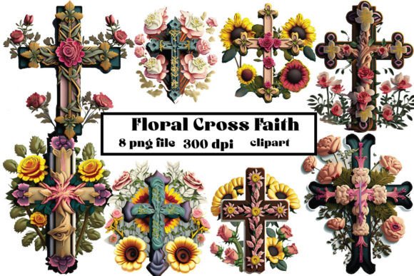 Floral Cross Watercolor Clipart Bundle