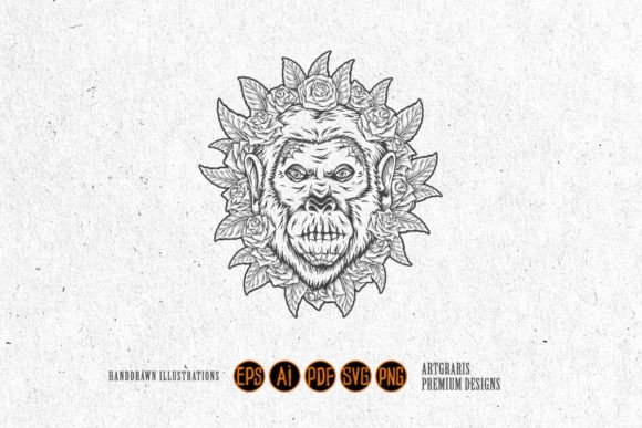 Floral Elegance Monkey Muertos Skull