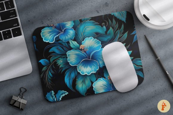 Hawaiian Vintage Blue Floral Mouse Pad