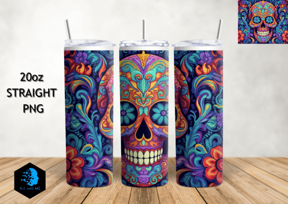 Macabre Floral Skull Tumbler Wrap 20oz