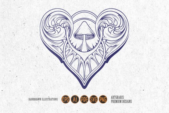 Magic Mushrooms Floral Heart Swirl