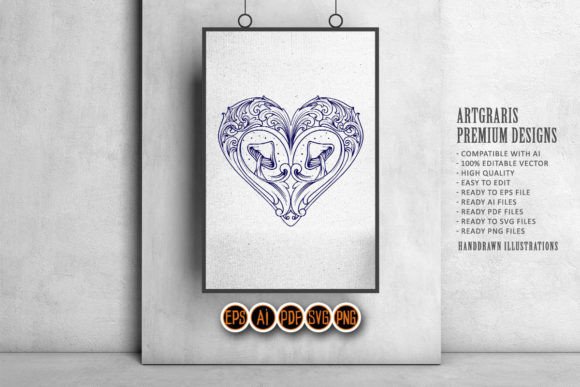 Magic Mushrooms Love Heart Swirl Floral