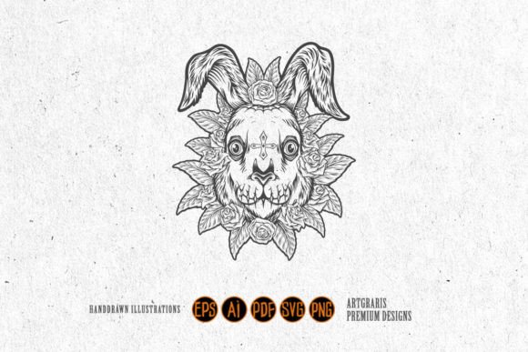 Mexican Floral Rabbit Ornament Outline