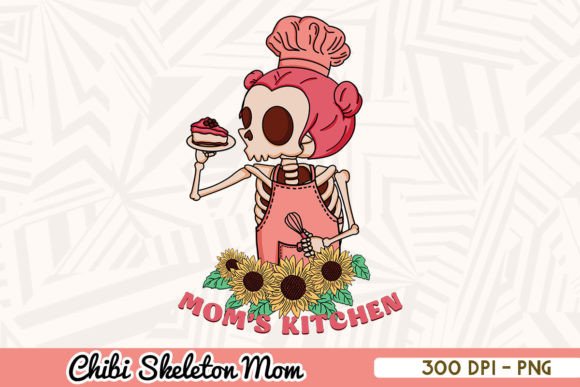 Mom’s Kitchen Chibi Skeleton Mom Floral