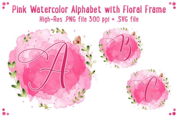 Pink Watercolor Floral Frame Alphabet