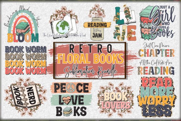 Retro Floral Books Sublimation Bundle