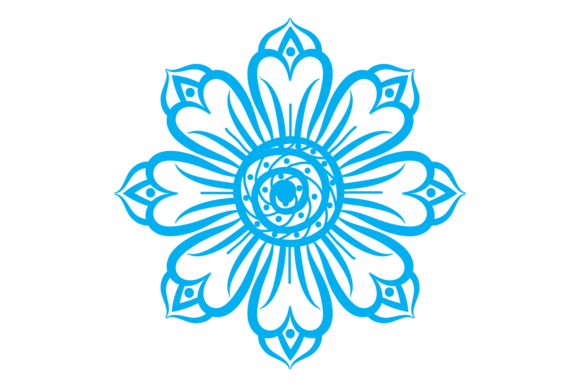 Round Floral Ornament Element. Blue Deco