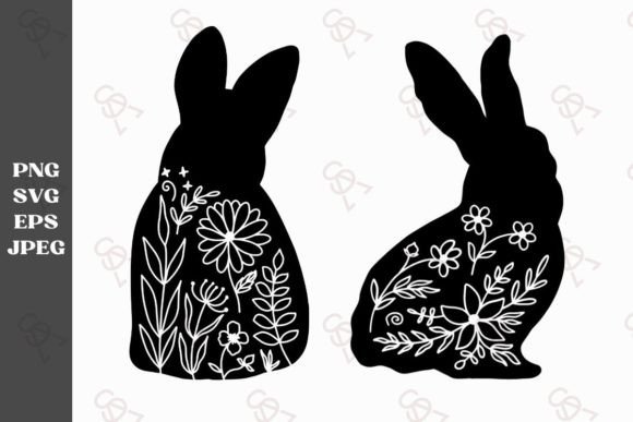 Silhouette Floral Easter Bunny