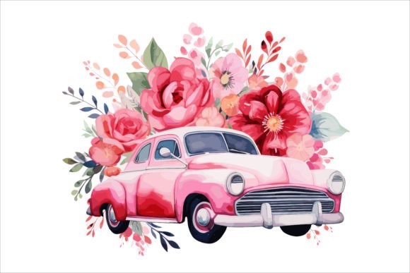 Watercolor Cars Floral Vector Design