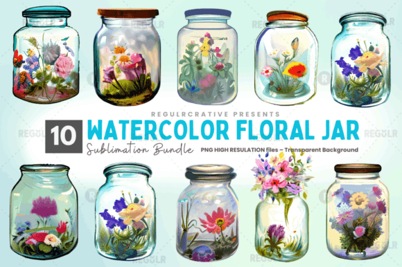 Watercolor Floral Jar Clipart Bundle