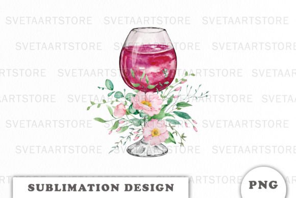 Watercolor Wine Glass Floral Clipart