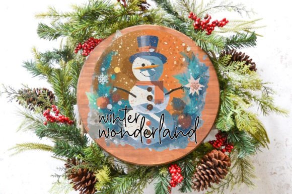 Winter Rustic Floral Snowman Round Subli